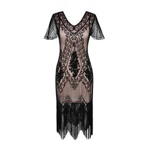 Pretty Guide Great Gatsby Flapper Dress Black Beige Women's Large NWT Art Deco